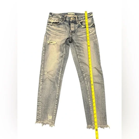 Moussy Vintage Denim Kelley Tapered Distressed Raw Hem Jeans, pre-owned, size 25 - Picture 3 of 16